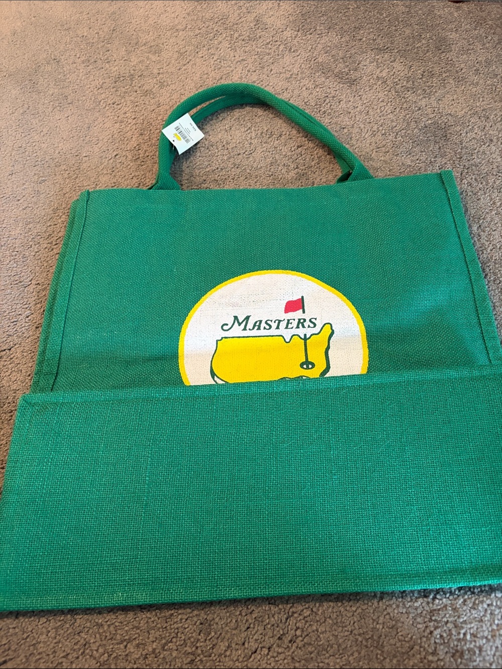 Masters Green Tote Jute  with Yellow Logo Map Emblem NWT - Picture 5 of 9